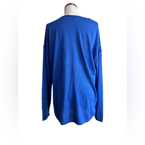 Johnny Was THE LIGHTWEIGHT CLASSIC WHIPSTITCH PULLOVER Silk/ Linen Electric Blue - Picture 11 of 13
